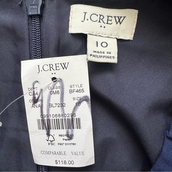 J. Crew Factory Dress Ruffleneck Suit Above Knee Antique Navy Blue 10 NWT New - Picture 9 of 12